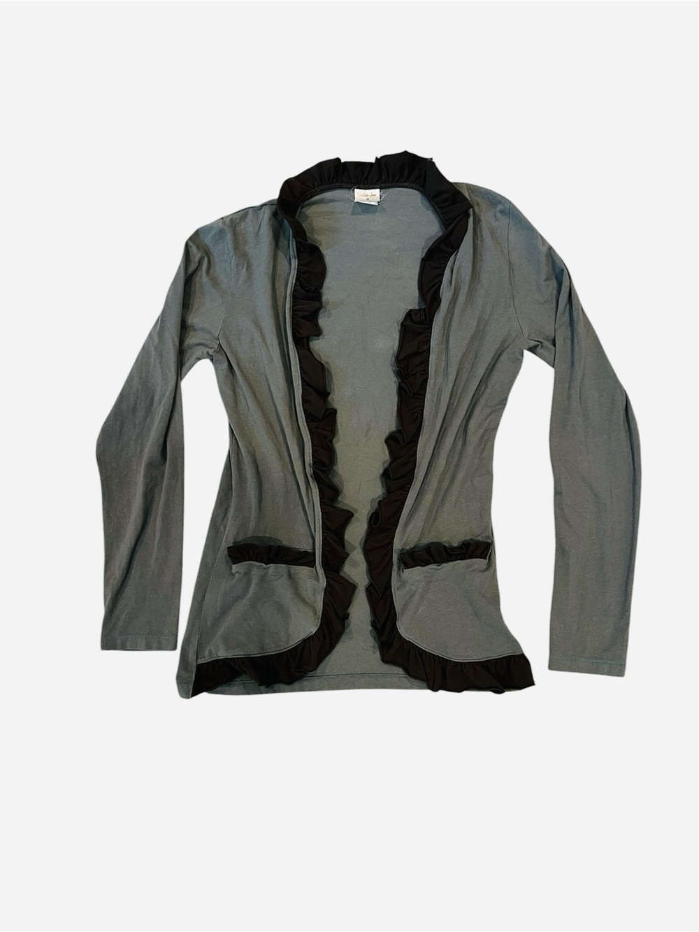 Matilda Jane Slate Gray Cardigan with Brown Ruffle Trim